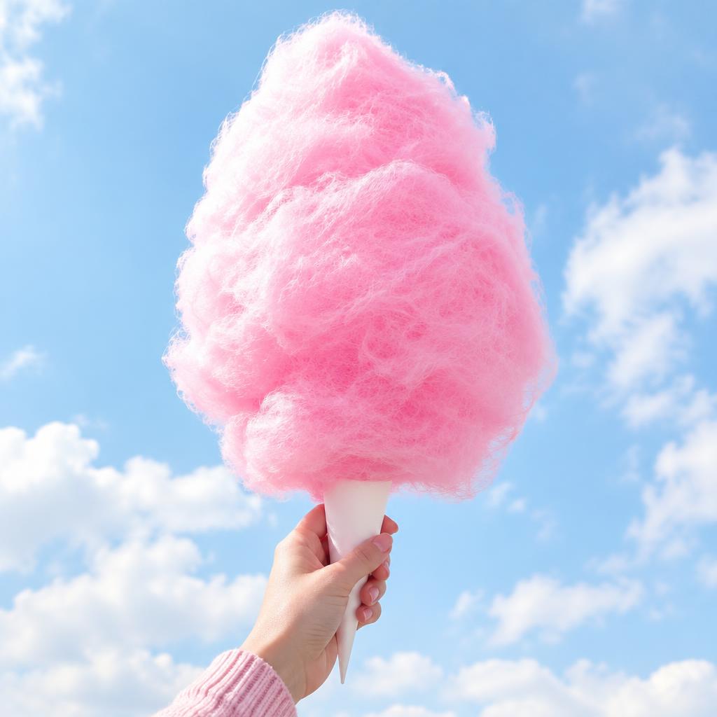 Fluffy pink candy floss cone